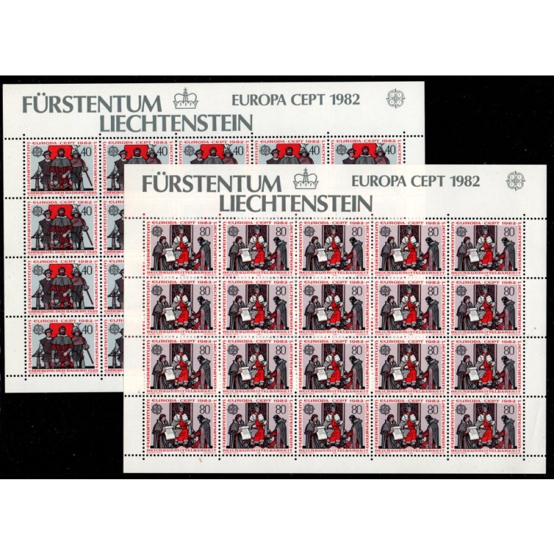 Liechtenstein Sc 708-709, 733-734 Europa sets in full sheets mint NH