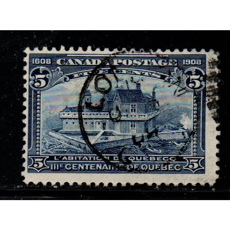 Canada Sc 99 1908 5 c Champlain's Residence stamp used nice circular cancel