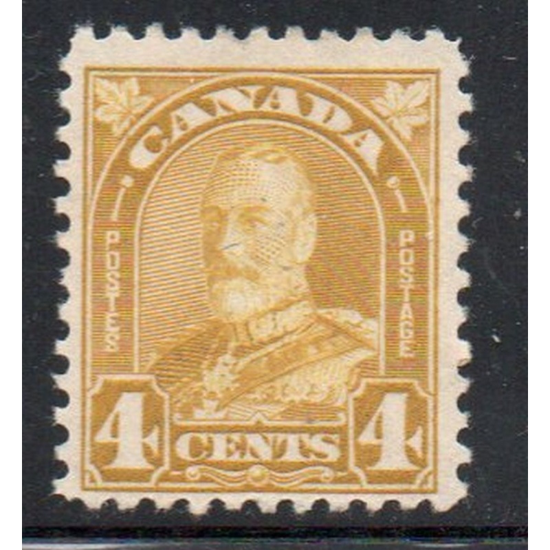 Canada Sc  168 1930 4c  yellow bistre G V Arch issue stamp mint