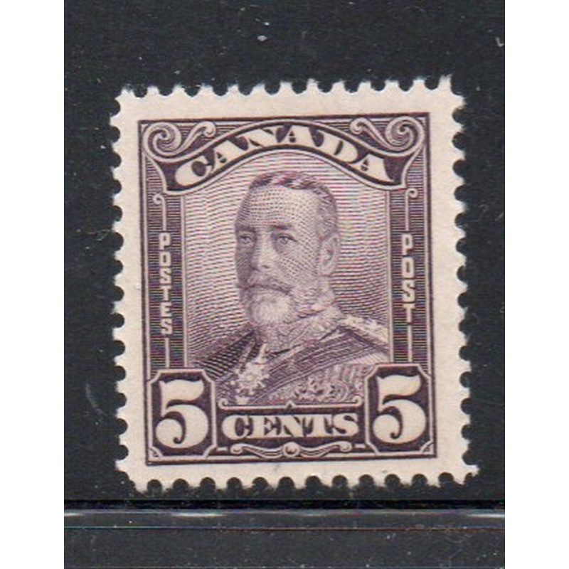 Canada Sc  153 1928 5c deep violet G V Scroll issue stamp mint