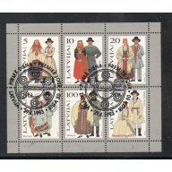 Latvia Sc 348a 1993 Folk Costumes stamp sheet used