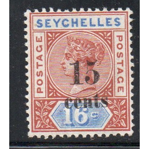 Seychelles Sc 24 1893 15 c on 16c Victtoria stamp mint