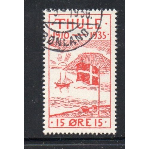 Greenland Thule Facit T2 1935 15 ore Ship & Flag stamp used