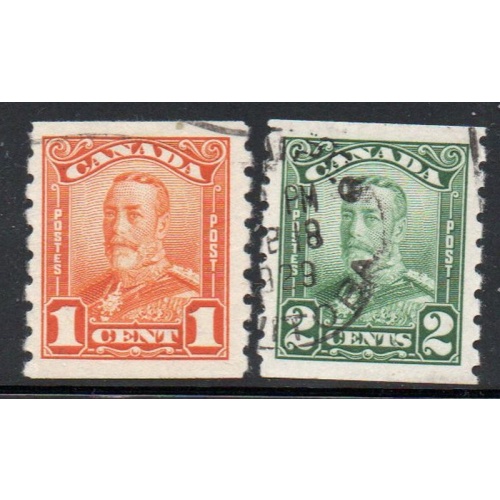 Canada Sc 160-161 1928 George V scroll issue coil stamp set used