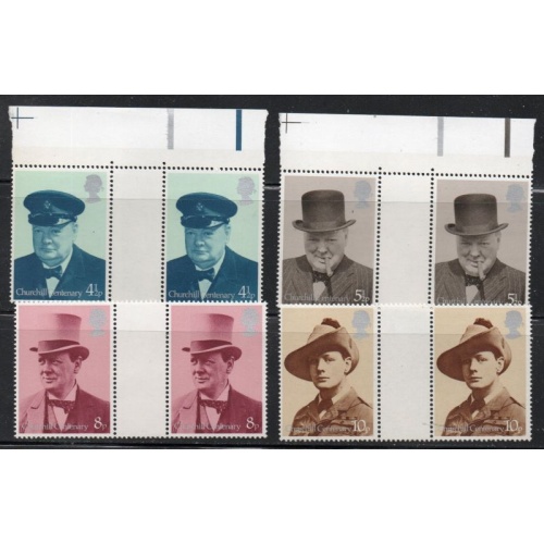 Great Britain Sc 728-31 1974 Churchill stamp set in gutter pars mint NH