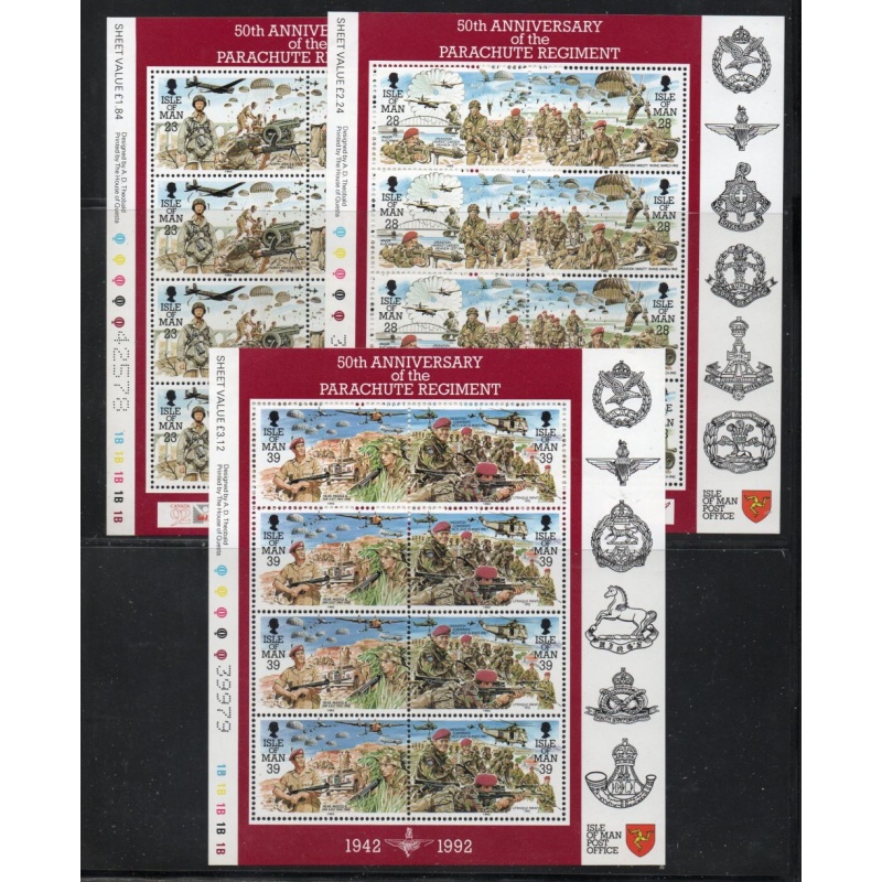 Isle of Man Sc 499-504 1992 Parachute Regiment stamp set in sheets mint NH