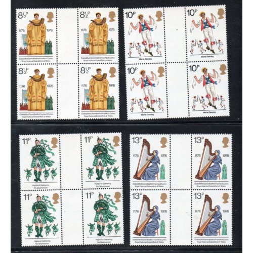 Great Britain Sc 790-93 1976 Cultural Traditions stamp set in gutter blocks of 4  mint NH