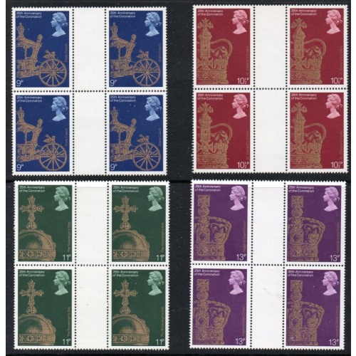 Great Britain Sc 835-38 1978 Coronation stamp set in gutter blocks of 4  mint NH