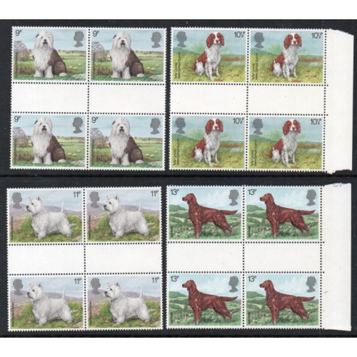 Great Britain Sc 851-54 1979 Dogs stamp set in gutter blocks of 4  mint NH