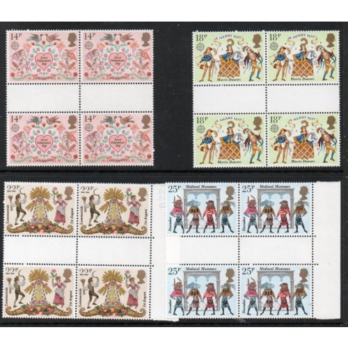 Great Britain Sc 933-36  1981 Europa Mummers stamp set in gutter blocks of 4  mint NH