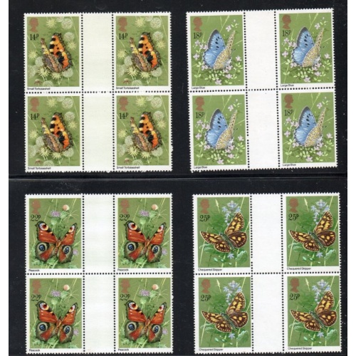 Great Britain Sc 941-44  1981 Butterflies stamp set in gutter blocks of 4  mint NH