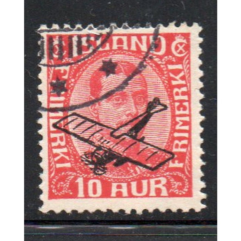 Iceland Sc C1 1928 10 Aur Christian X stamp airplane overprint stamp used