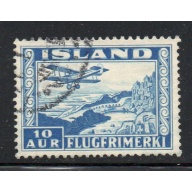 Iceland Sc C15 1934 10 aur plane over Thingvalla Lake stamp used