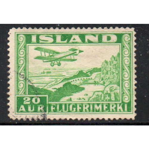 Iceland Sc C16 1934 20 aur plane over Thingvalla Lake stamp used
