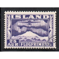Iceland Sc C17 1934 25 aur plane & Aurora Borealis airmail stamp used