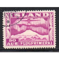 Iceland Sc C18 1934 50 aur plane & Aurora Borealis airmail stamp used
