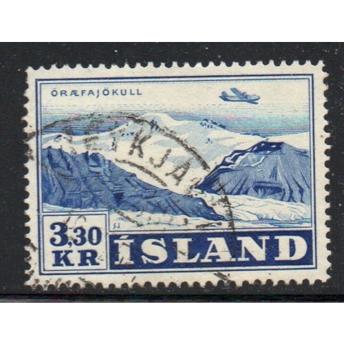 Iceland Sc C29 1952 3.3 kr Airplane over Oraefajokull airmail stamp used