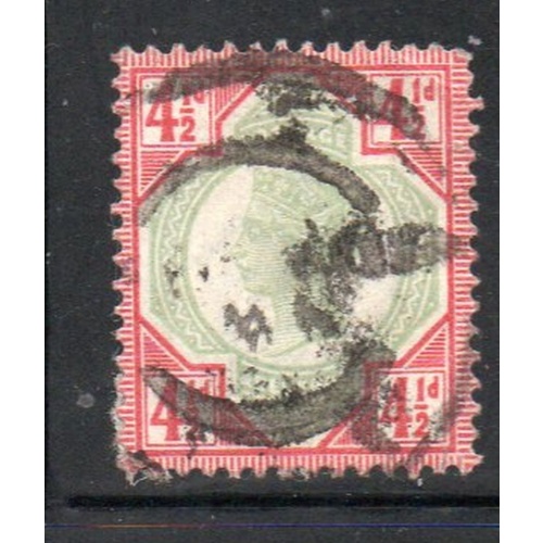 Great Britain Sc 117 1892 4 1/2d carmine rose & green Victoria stamp used