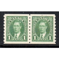 Canada Sc 238 1937 1 c green George VI coil stamp pair mint NH