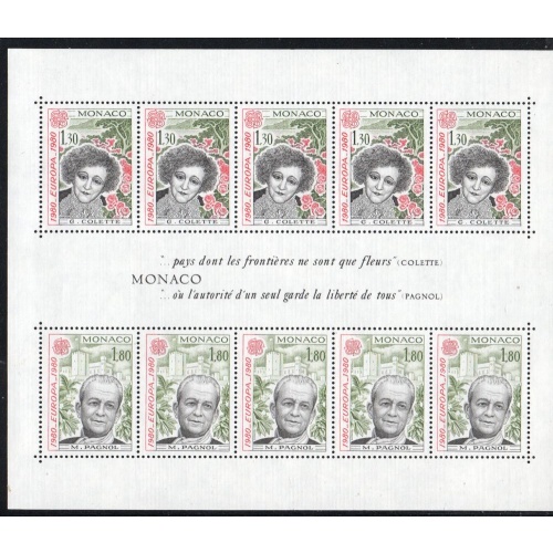 Monaco Sc 1228a 1980 Europa stamp sheet mint NH