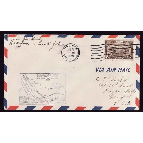 Canada-cover #13201-5c-AAMC 2909e-first flight Halifax to St. John-Jan 28 1929