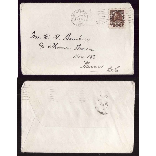 Canada-cover #4345 -  2c+1c Wartax-Vancouver,BC-Aug 17 1918 -
