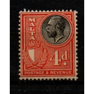 Malta Sc 174 1930 4d orange red & black George V stamp mint