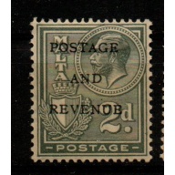 Malta Sc 154 1928 2 d gray  Postage & Revenue ovpt on George V stamp mint