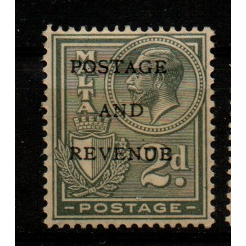 Malta Sc 154 1928 2 d gray  Postage & Revenue ovpt on George V stamp mint