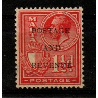 Malta Sc 153 1928 1 1/2 d red Postage & Revenue ovpt on George V stamp mint