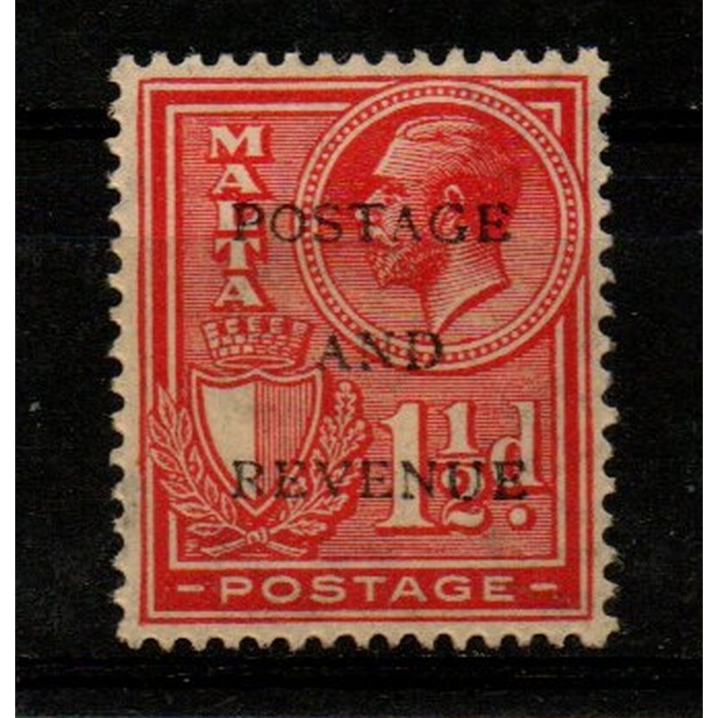 Malta Sc 153 1928 1 1/2 d red Postage & Revenue ovpt on George V stamp mint