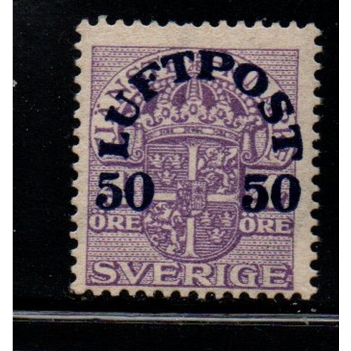 Sweden Sc C3 1920 50 ore LUFTPOST overpint airmail stamp mint