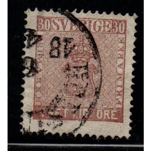 Sweden Sc 11 1858 30 ore brown Coat of Arms stamp used