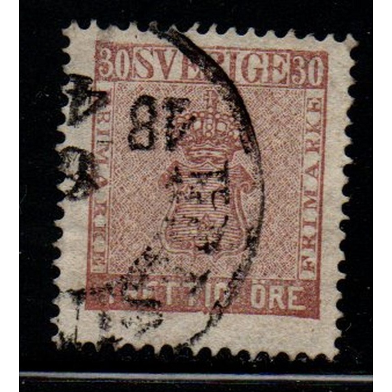 Sweden Sc 11 1858 30 ore brown Coat of Arms stamp used