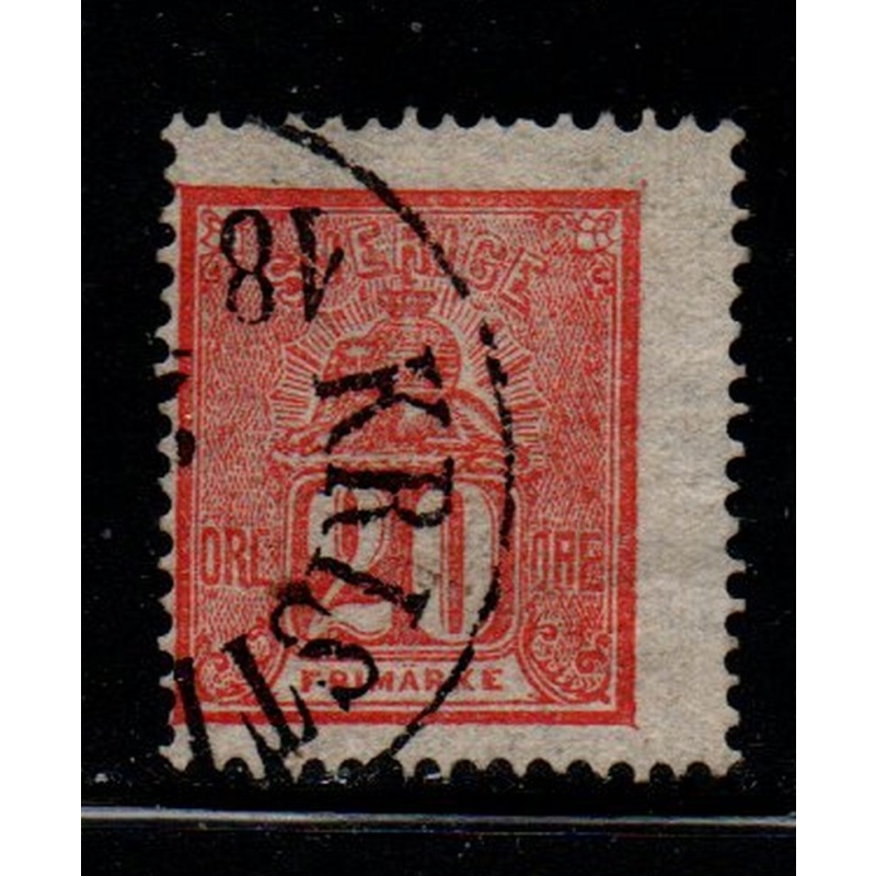 Sweden Sc 16 1866 20 ore vermilion Lion & Coat of Arms stamp used