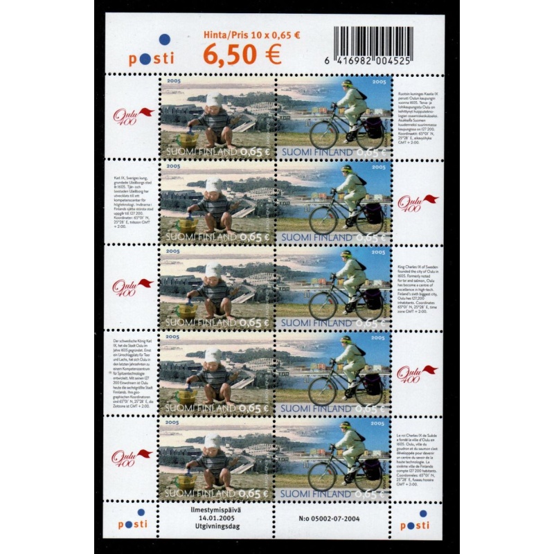 Finland Sc 1226 2005 400th Anniversary Oulo stamp sheet of 10 mint NH