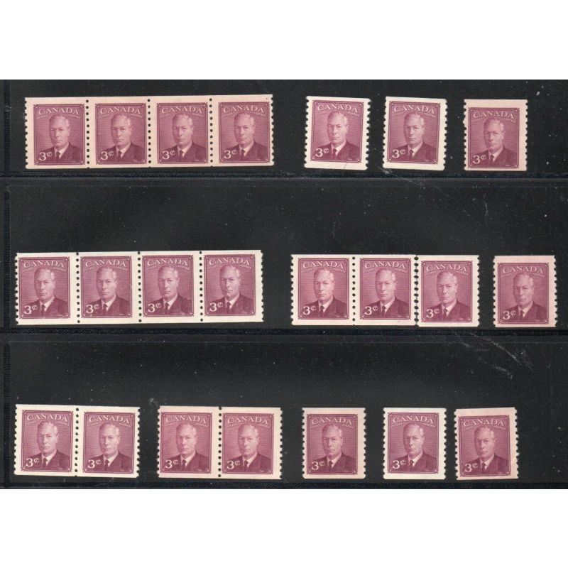 Canada Sc 299 19503c George VI coil stamps 22 NH copies