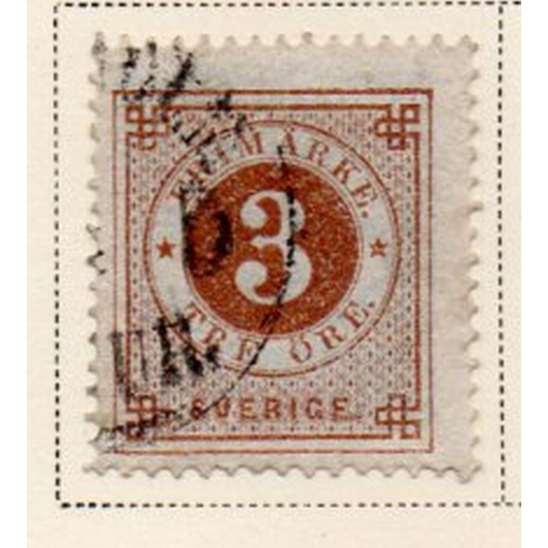 Sweden Sc 17 1872 3 ore bistre brown stamp used