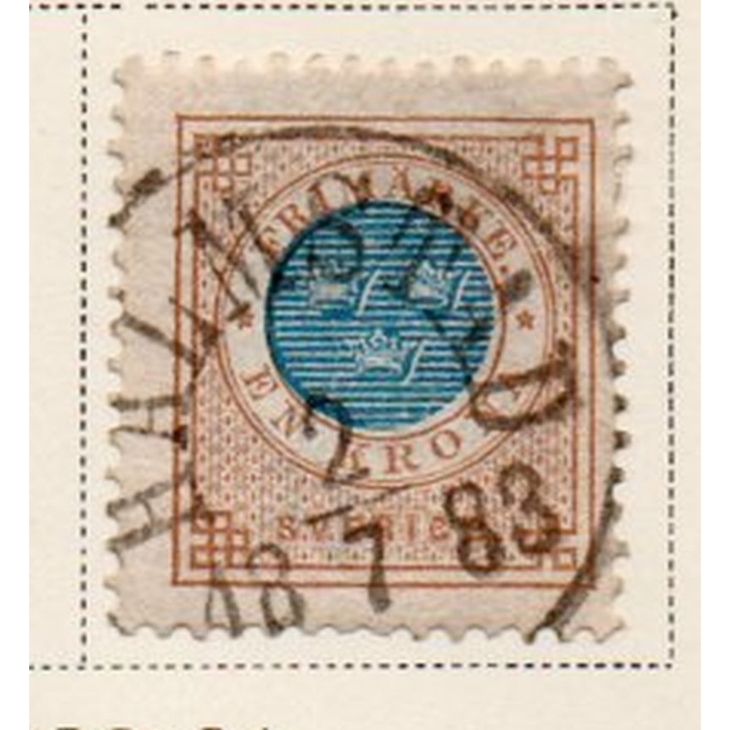 Sweden Sc 38 1878 1 kr bistre & blue stamp used