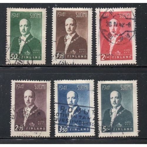 Finland Sc 233-238 1941 President Ryti stamp set used