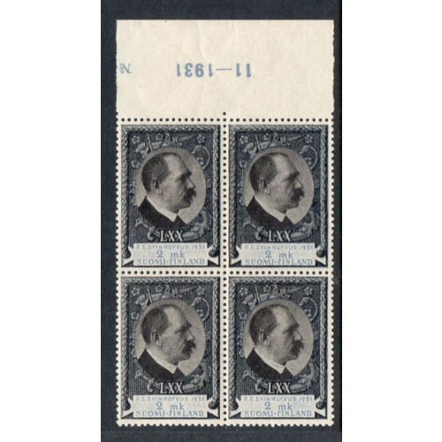 Finland Sc 197 1931 President Svinhufvud stamp block of 4 mint NH