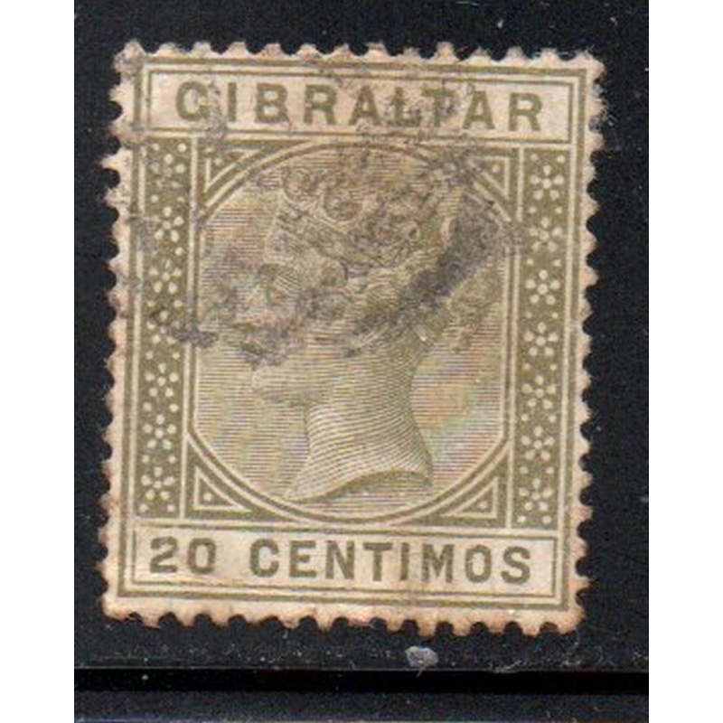 Gibraltar Sc 31 189 20c olive green Victoria stamp used