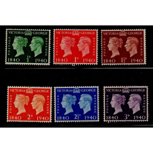 Great Britain Sc 252-257 1940 Anniversary of stamps stamp set mint