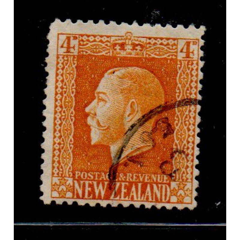 New Zealand Sc 150 1915 4d orange yellow G V stamp used