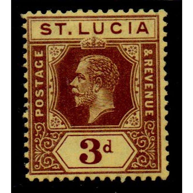 St Lucia Sc 68 1912 3d violet on yellow George V stamp mint