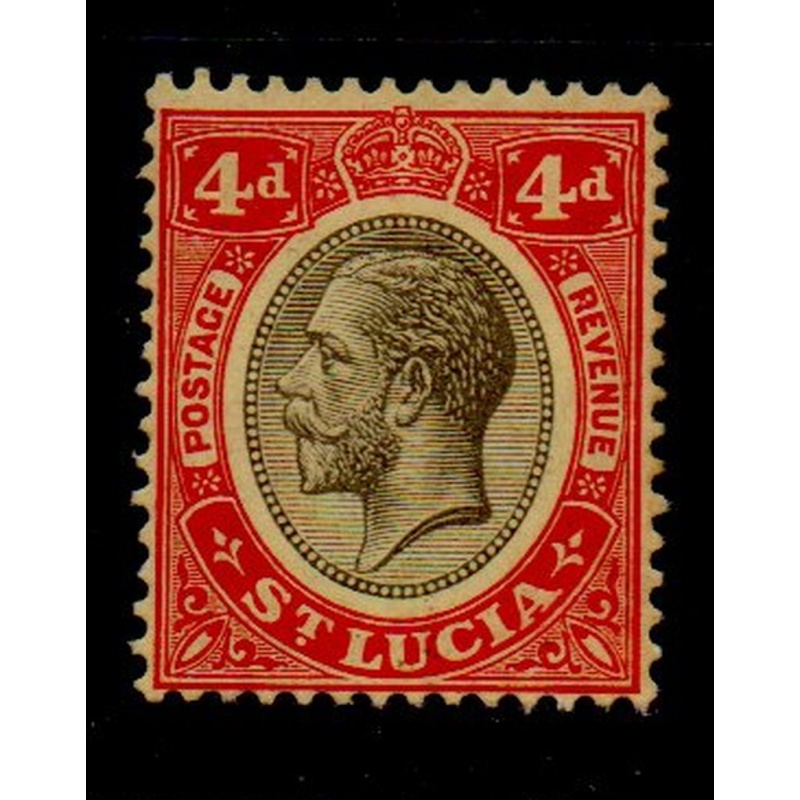 St Lucia Sc 73 1913 4d scarlet & black George V stamp mint