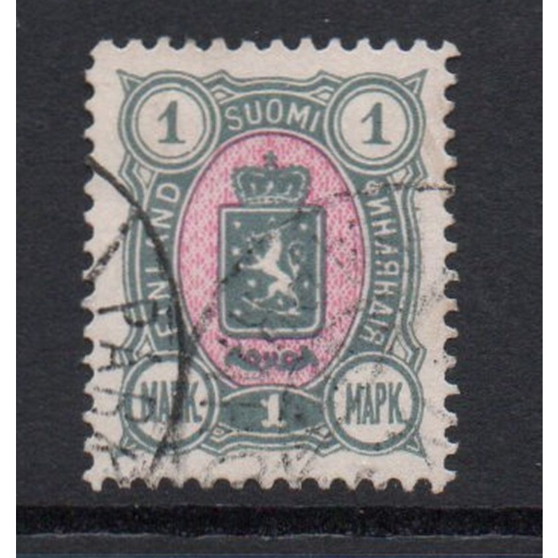 Finland Sc 43 1892 1m gray & rose Coat of Arms stamp used