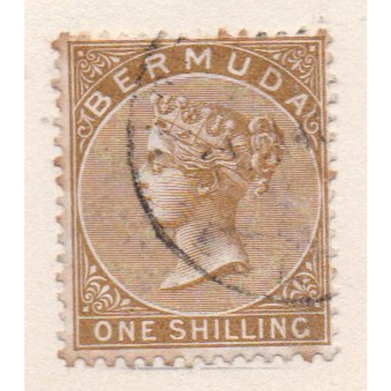Bermuda Sc 25 1893 1 shilling olive bistre  Victoria stamp used