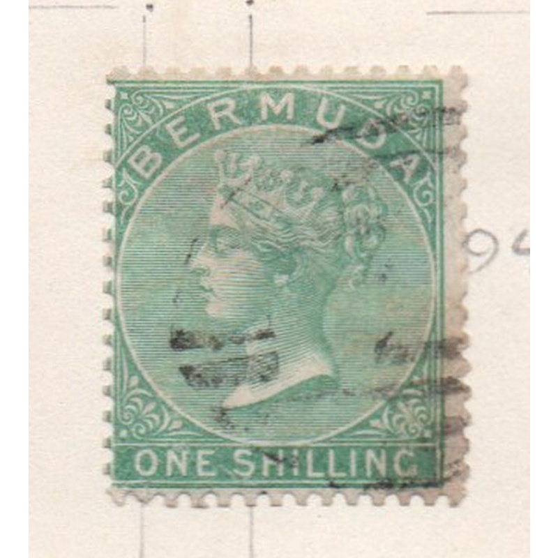 Bermuda Sc 6 1865 1 shilling green Victoria stamp used
