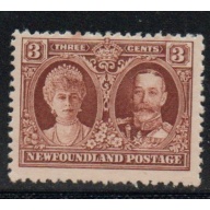 Newfoundland Sc 147 1928 3 c brown George V & Queen Mary  stamp mint